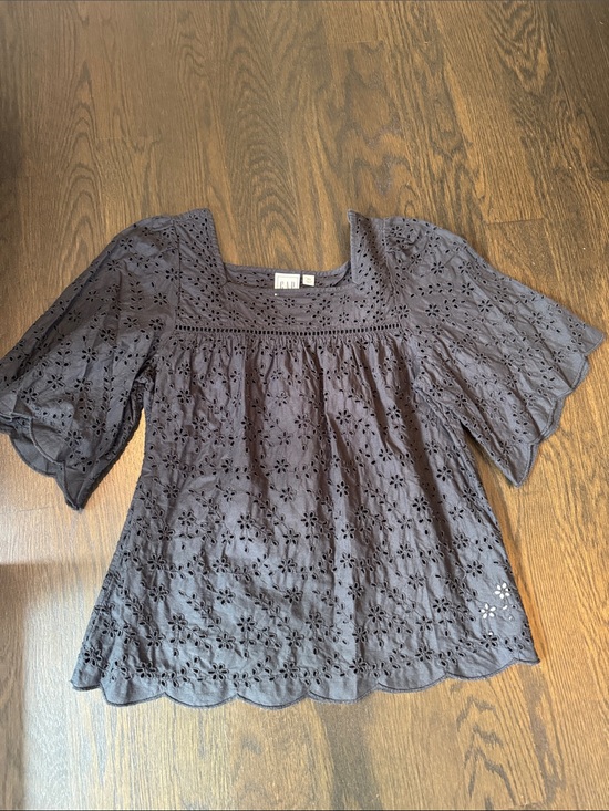 GAP Tops - GAP Black Eyelet Square-Neck Blouse